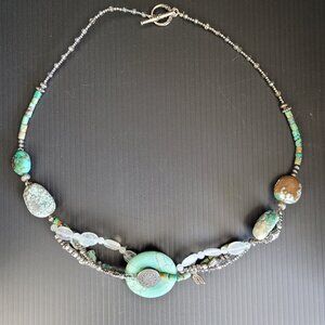 Silver and turquoise colored multi strand necklace